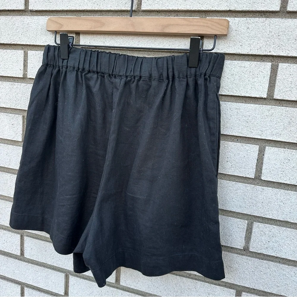 Madewell Clean Pull-On Linen Cotton Shorts Black Coal Elastic Waist Coastal S
